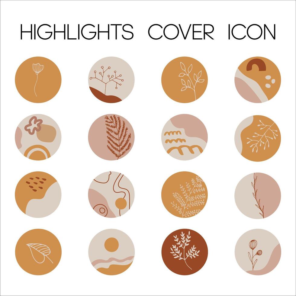 Highlights cover icon set for social media stories. Abstract set in circle with shapes and flowers. vector