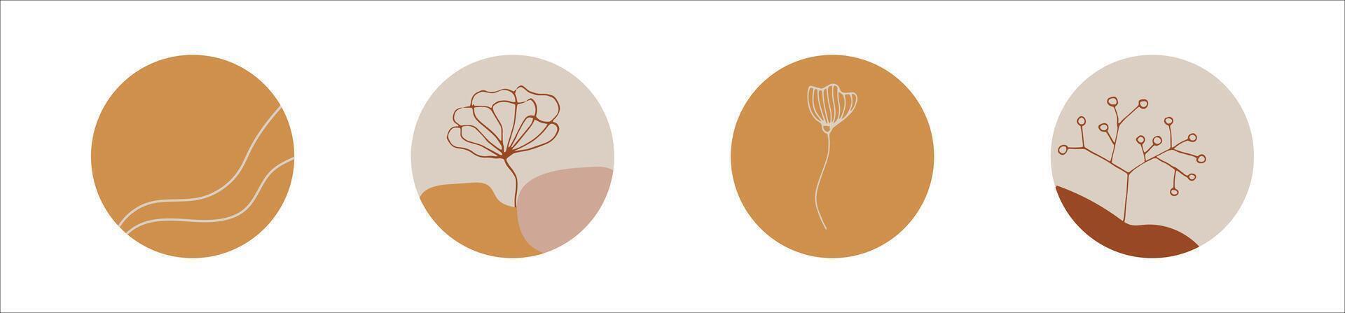 Highlights cover icon set for social media stories. Abstract set in circle with shapes and flowers. vector