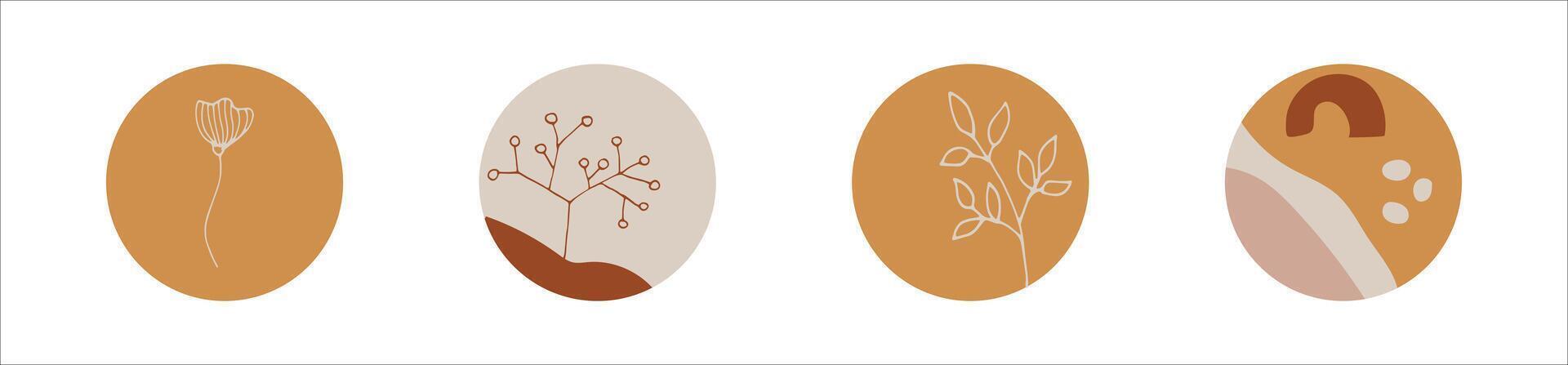 Highlights cover icon set for social media stories. Abstract set in circle with shapes and flowers. vector