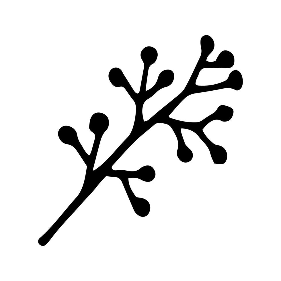 Single hand drawn branch of berries for winter and autumn decoration. Doodle illustration. Isolated on white background vector