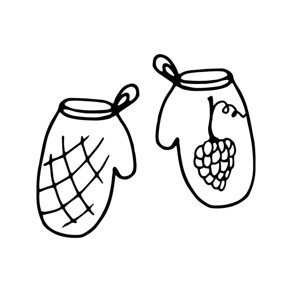Hand drawn of potholders with grape. For greeting cards and seasonal thanksgiving design. Doodle illustration isolated on white background. vector