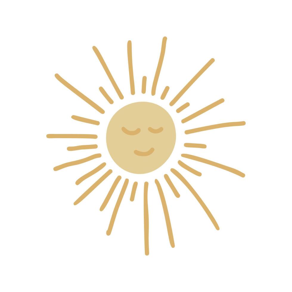 Cute sun on boho nursery clipart. Hand drawn doodle illustration. Cartoon kids clipart for baby shower, kids bedroom decor, birthday party or textile of apparel. vector