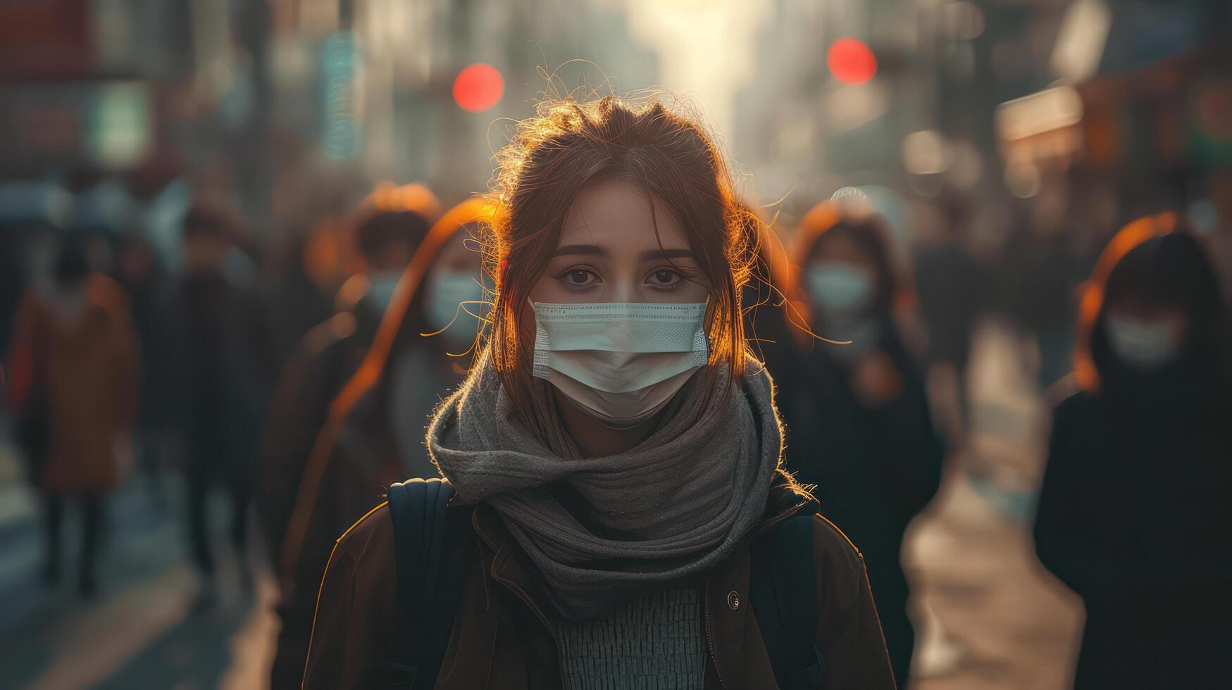 Group of people wearing masks to prevent epidemic outbreak Guidelines for prevention of infection with the KP2 virus strain caused by COVID-19. photo