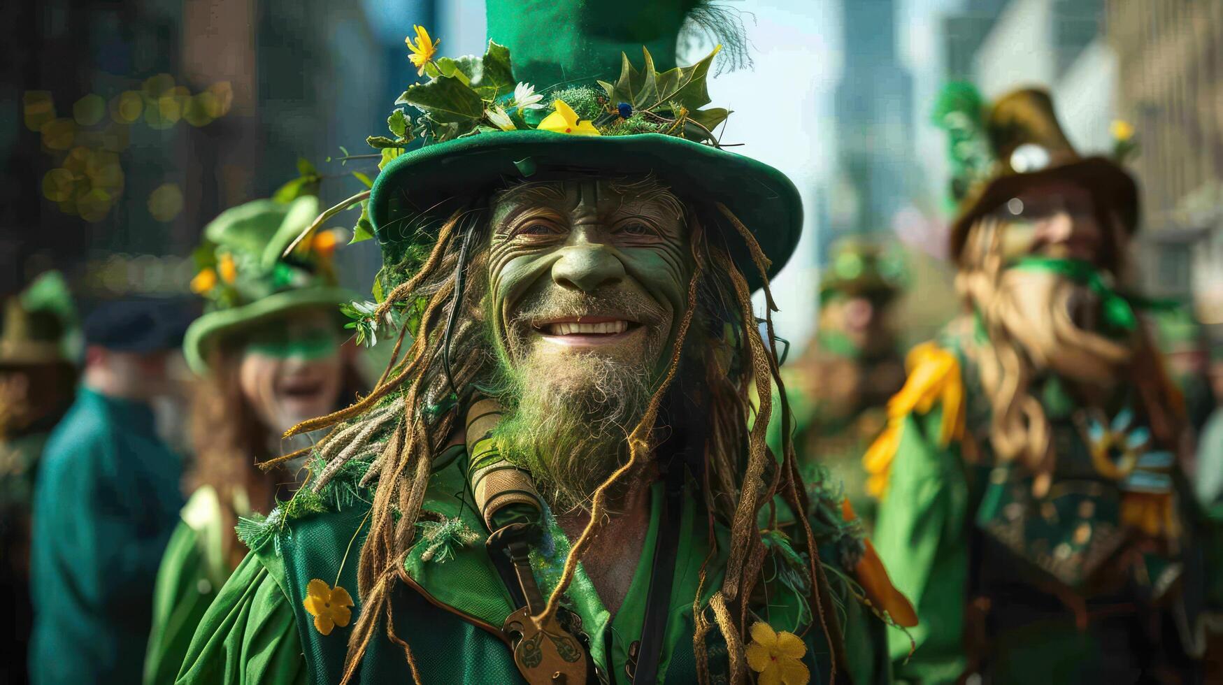 St. Patrick's Day parade with green outfits and decorations. photo