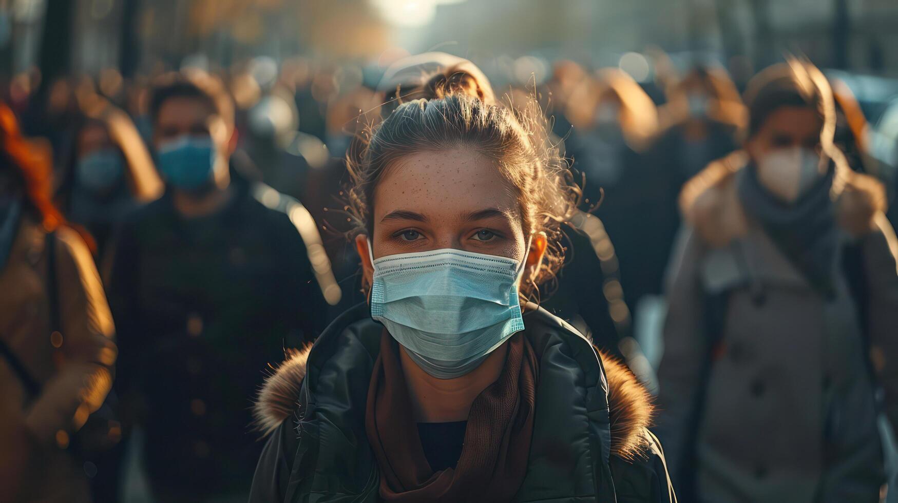 Group of people wearing masks to prevent epidemic outbreak Guidelines for prevention of infection with the KP2 virus strain caused by COVID-19. photo
