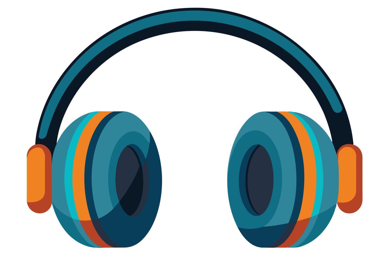 A pair of blue and orange headphones with black speaker grills, isolated on a white background. vector