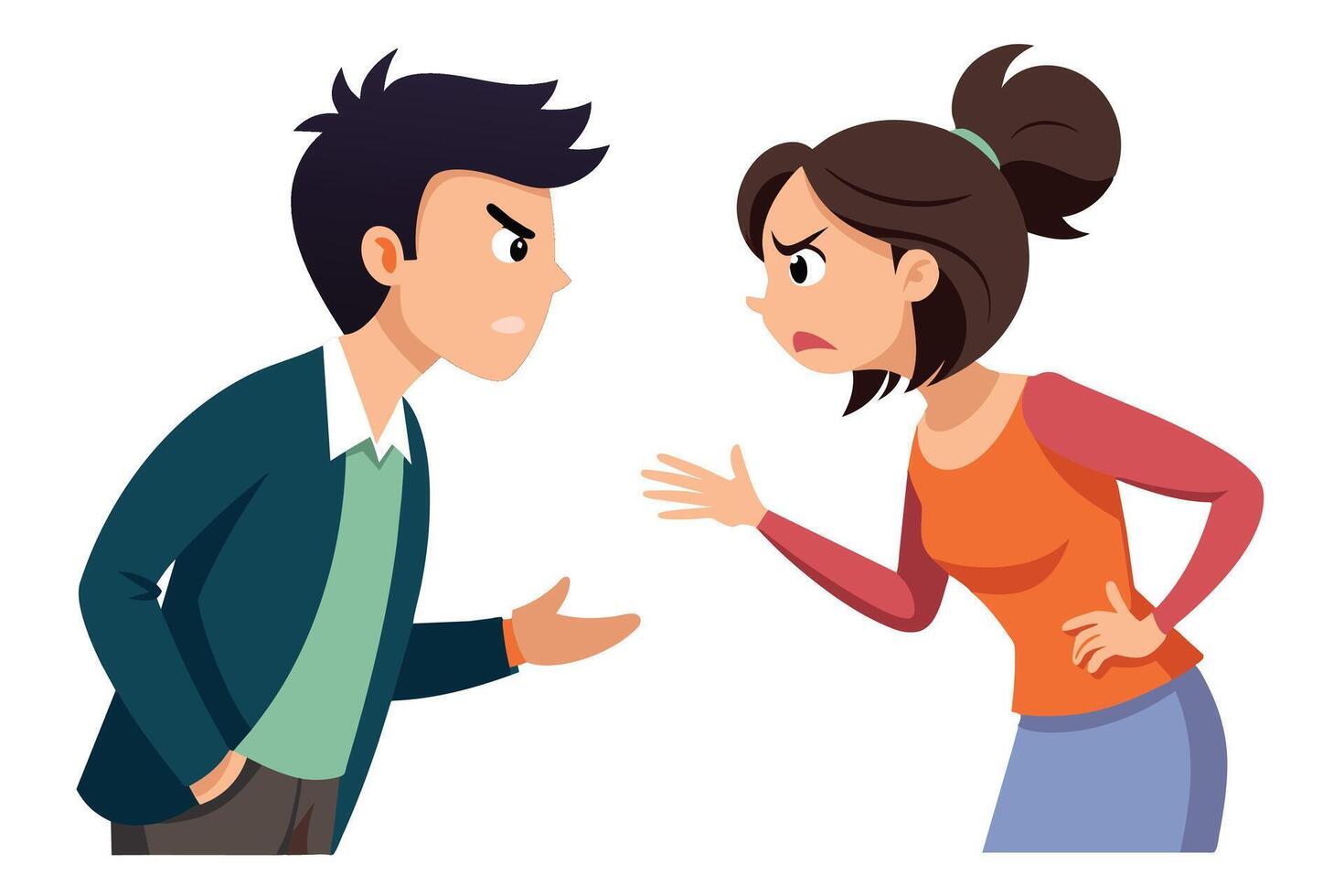 A cartoon illustration depicting a man and woman engaged in a heated argument, with both individuals exhibiting angry expressions and hand gestures. vector