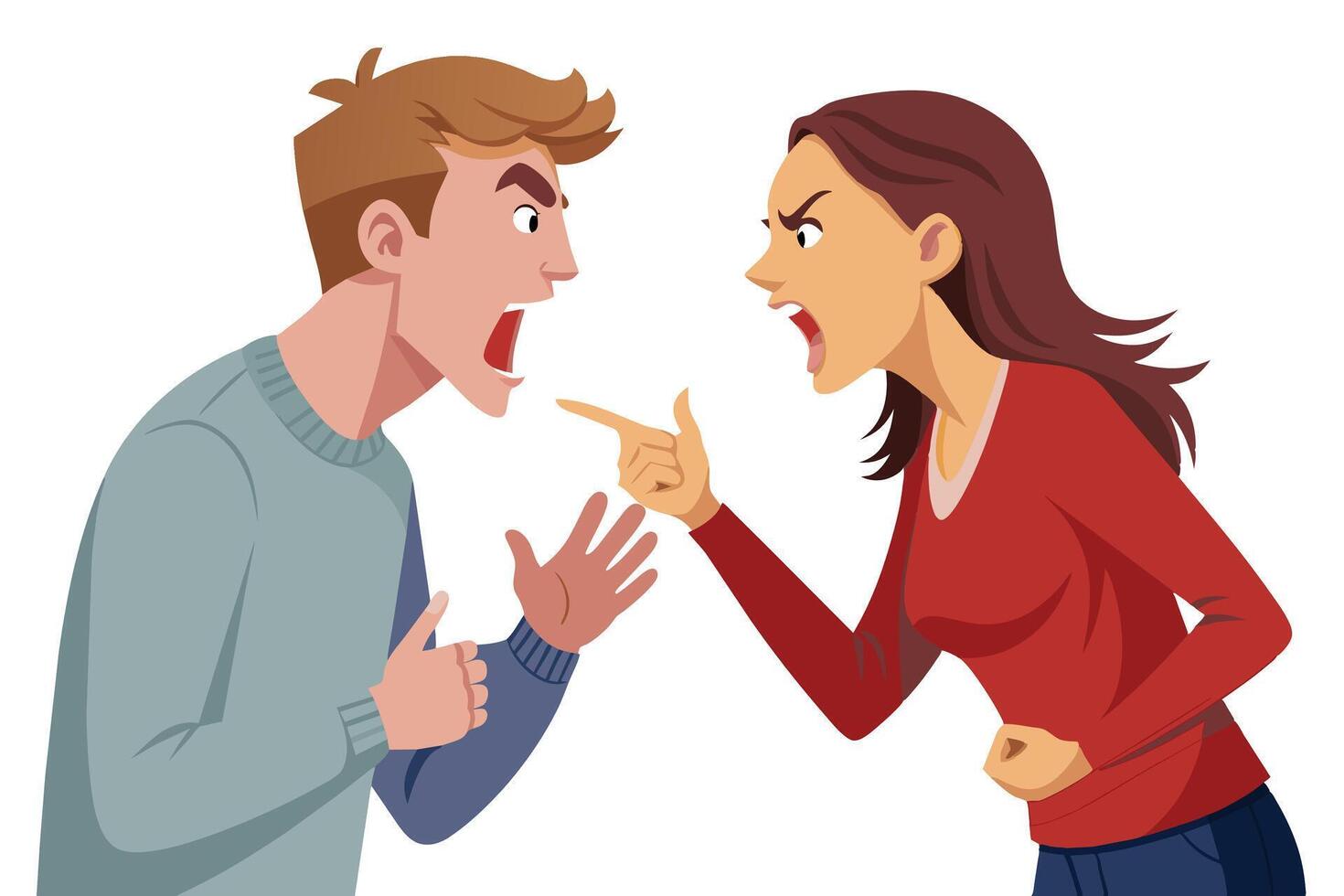 An illustration of a man and a woman yelling at each other, both with angry expressions. vector