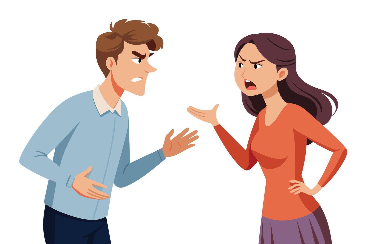 An illustration of a man and woman arguing, their expressions indicating a heated disagreement. vector
