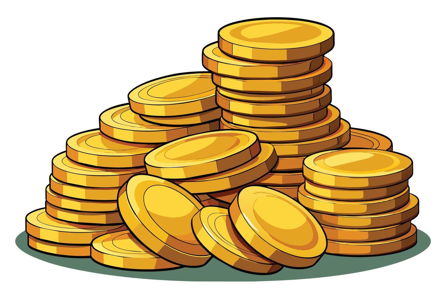A cartoon illustration of a pile of gold coins on a white background. vector