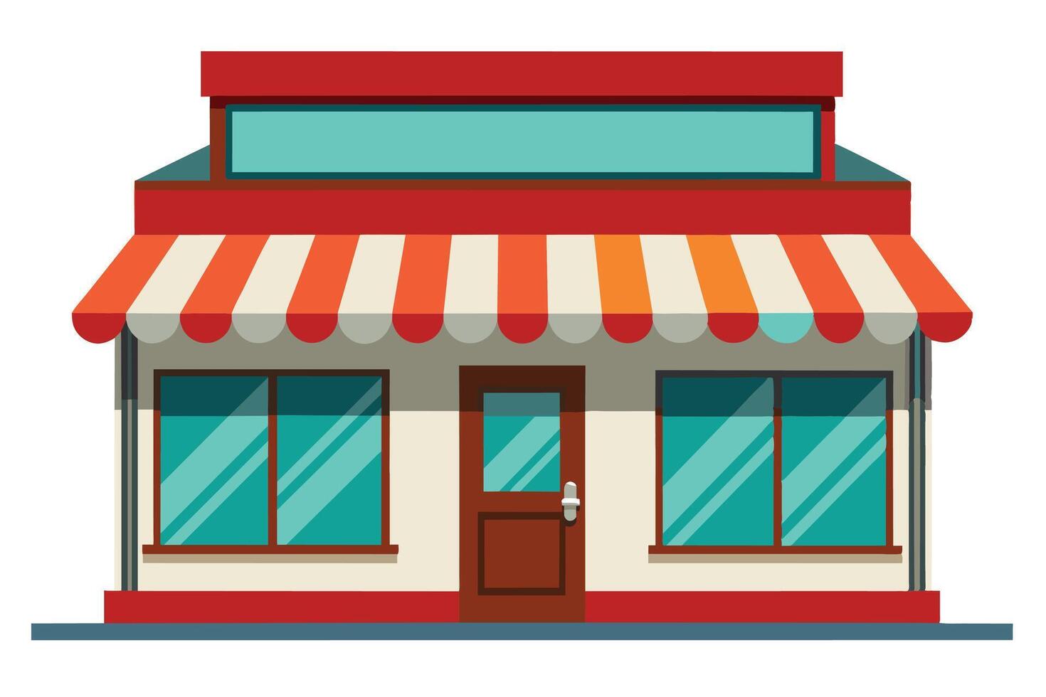 A cartoon illustration of a small store with a red and white striped awning and a red roof. vector