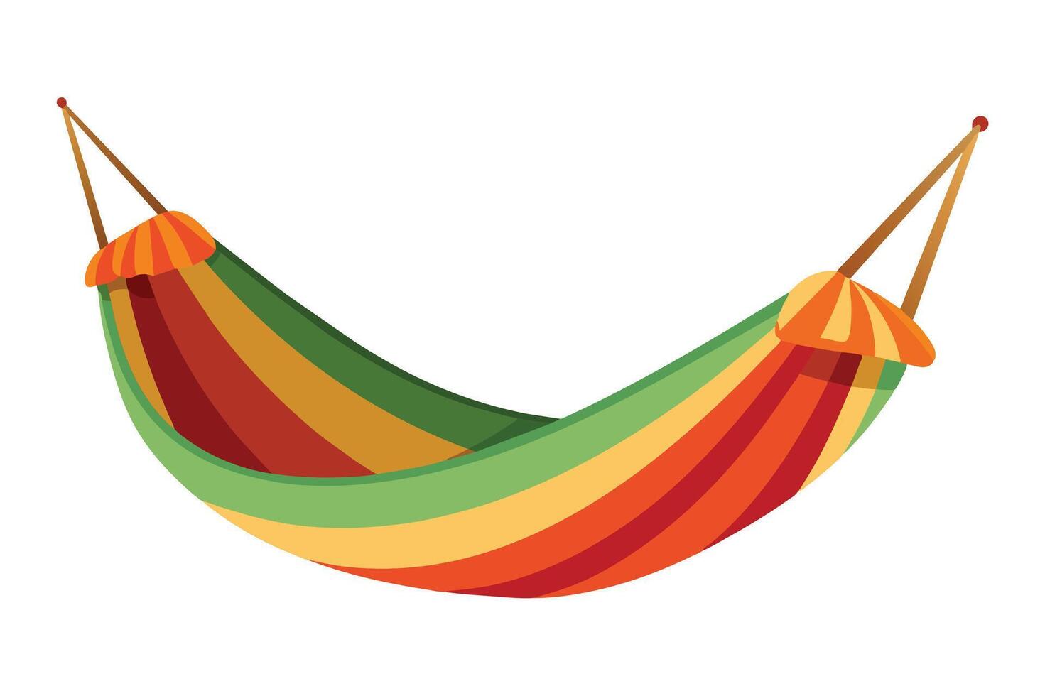 Colorful striped hammock hanging on white background made of fabric with green, yellow, red, and orange colors. Empty and ready to be used. vector