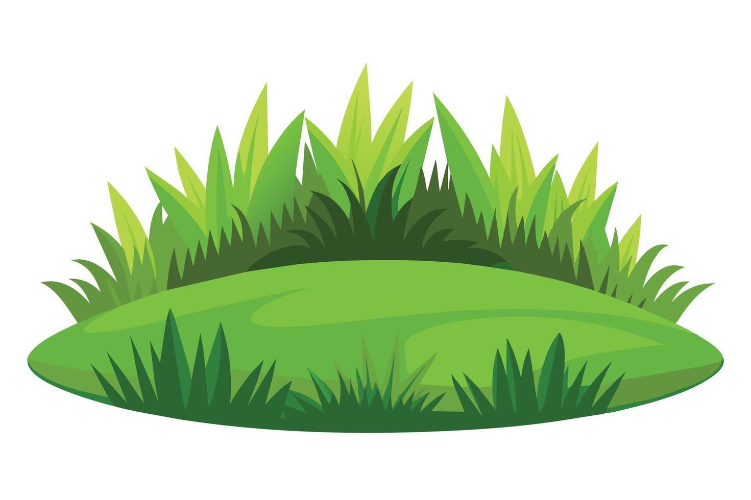un digital ilustración de un verde césped parche con cuchillas de césped formando un circular montículo en contra un blanco antecedentes. vector