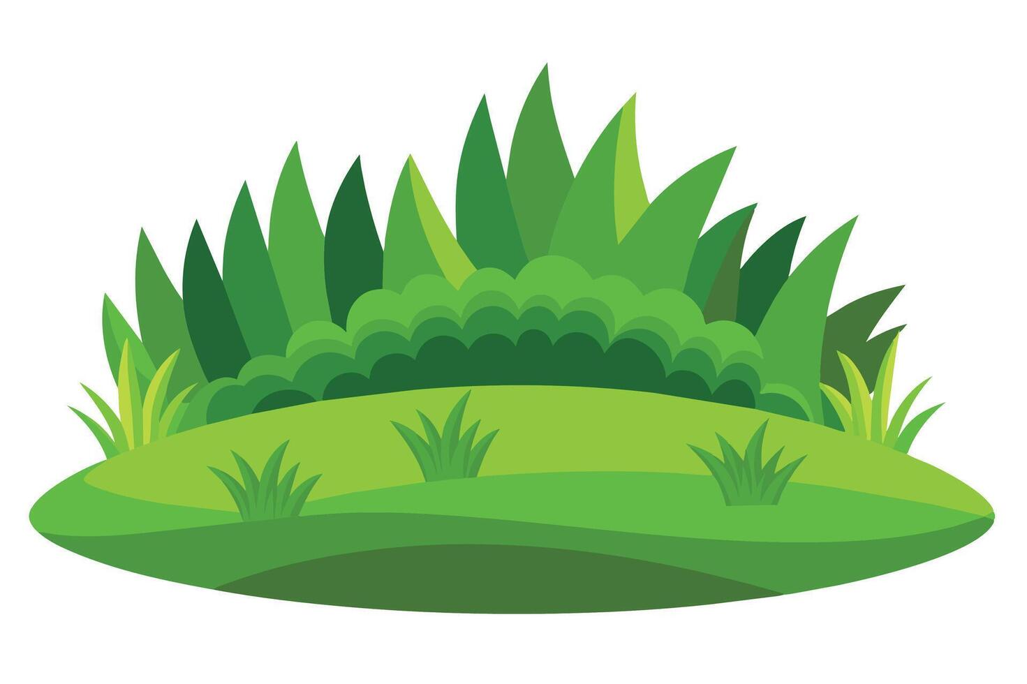 A vibrant green hilltop, covered in lush grass and foliage, isolated on a white background. vector
