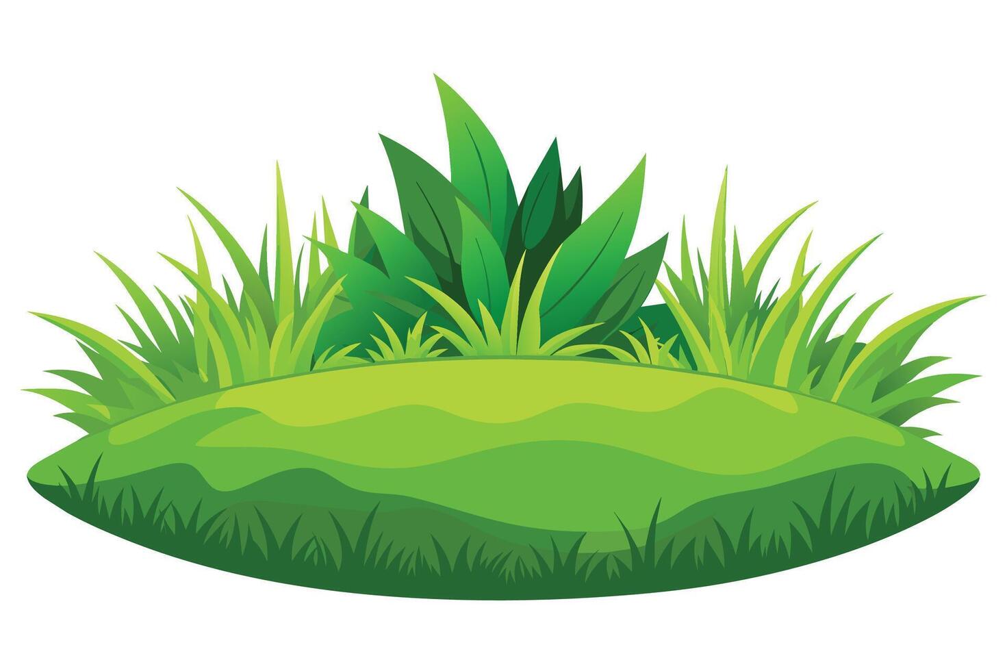 A cartoon illustration depicting a grassy mound with lush green foliage growing on top. The background is a simple white. vector