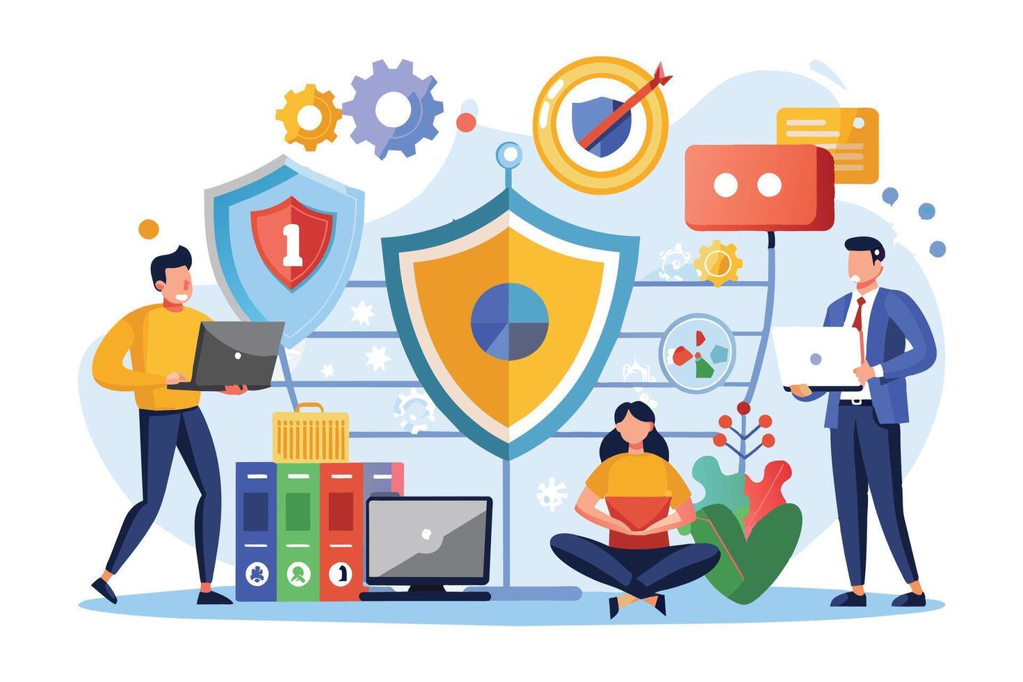 An illustration depicting three people working together to secure data ...