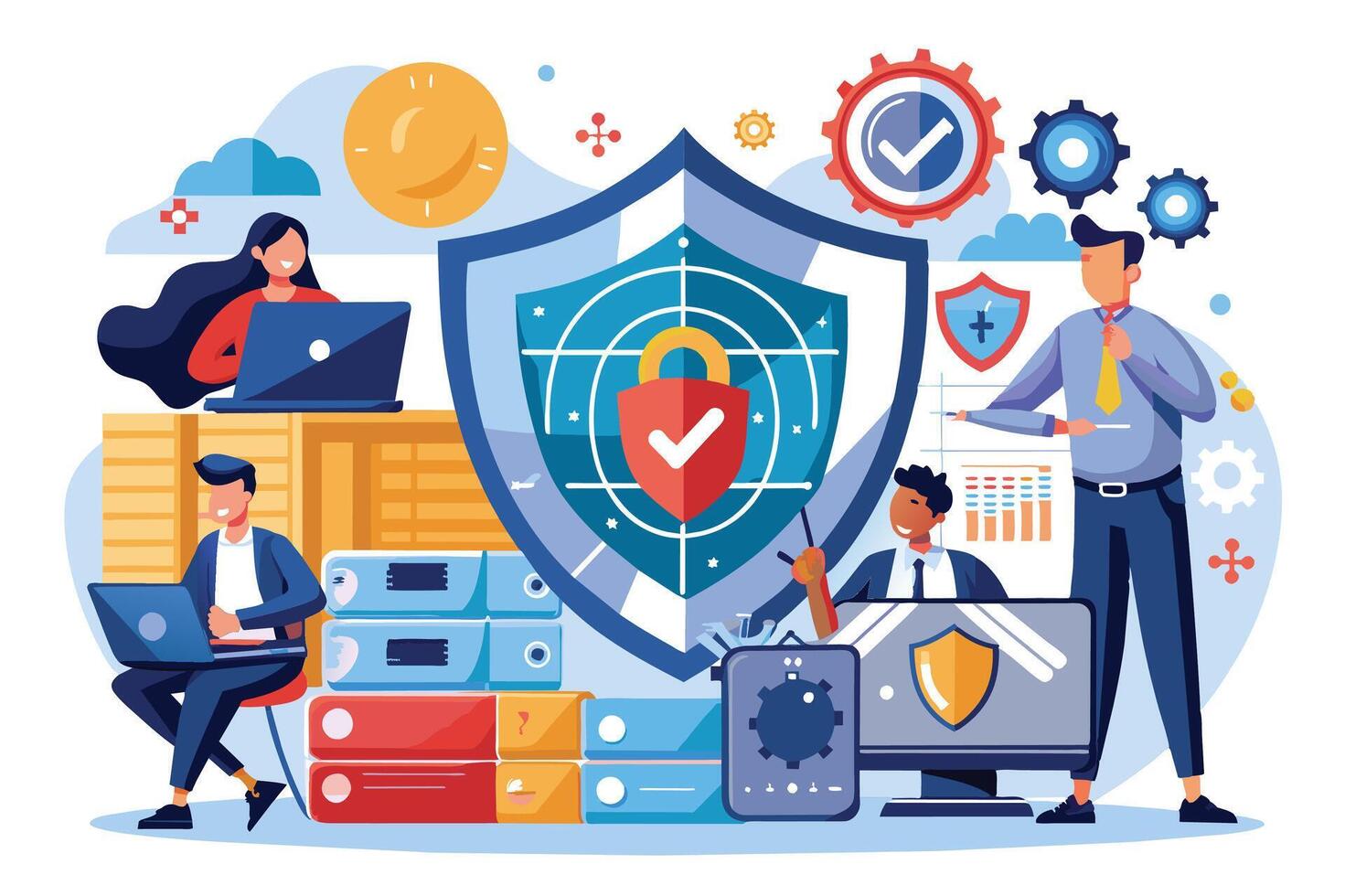 An illustration depicting digital security measures to protect data ...