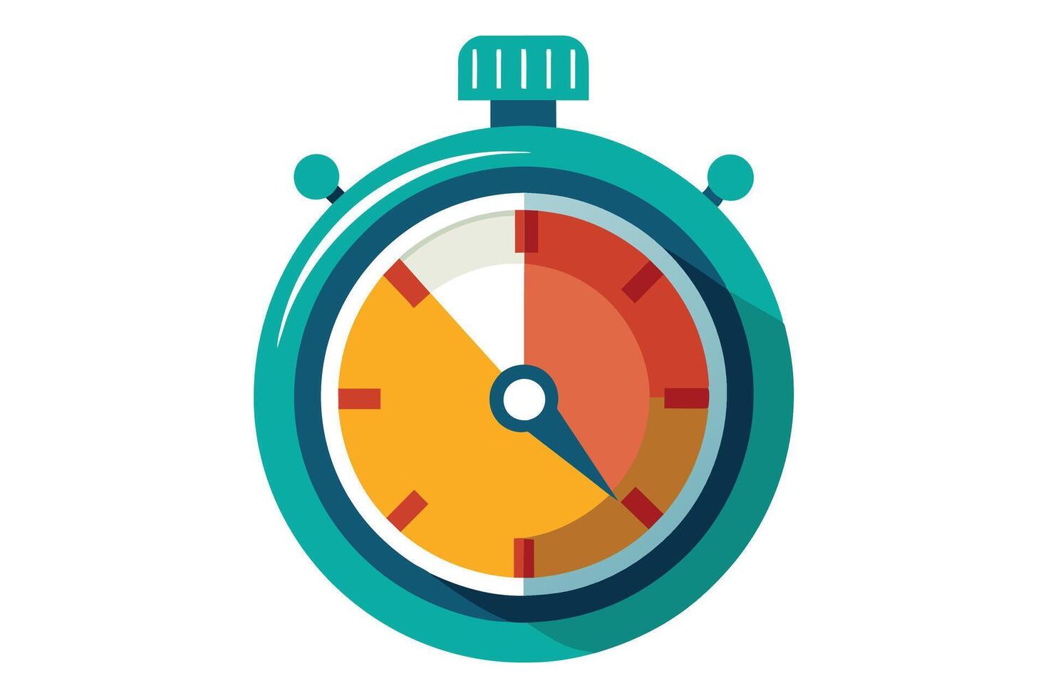 A colorful illustration of a stopwatch with a yellow, red, and white face and a long black hand. vector
