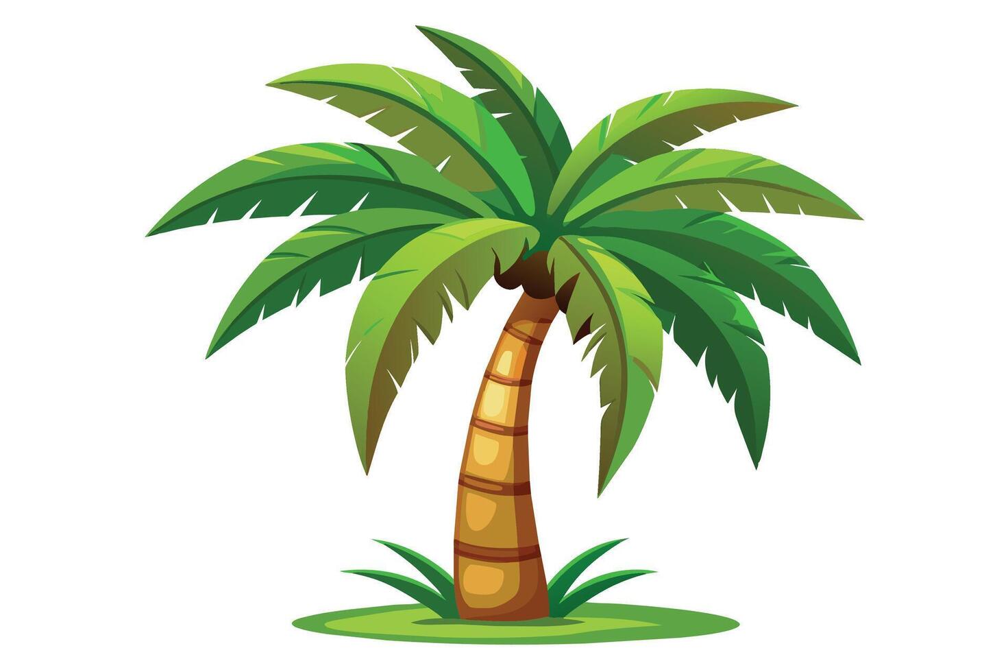 This image shows a single palm tree with lush green leaves and a brown, segmented trunk. It is set against a white background. vector