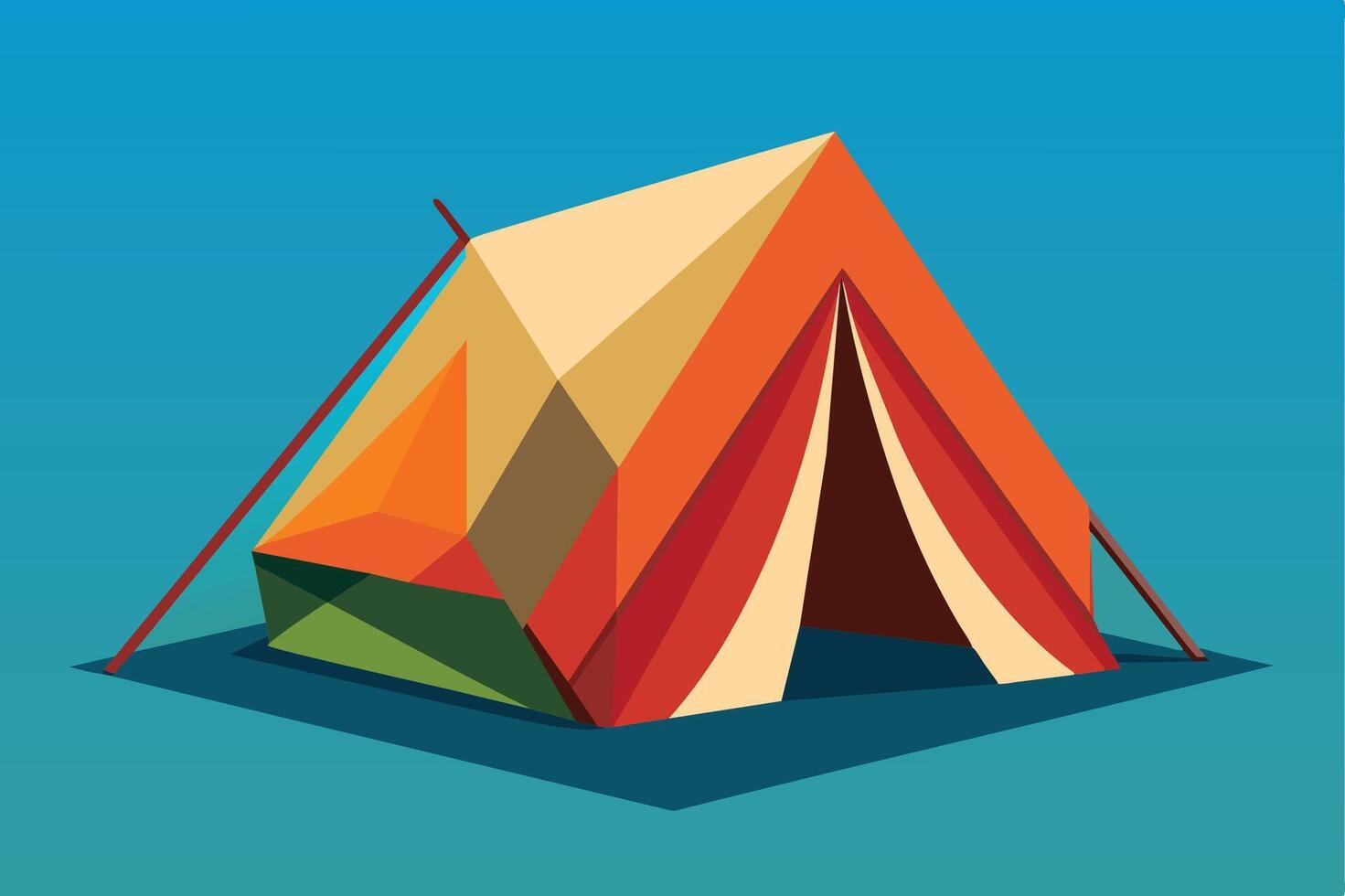 A colorful tent, composed of geometric shapes, stands against a clear blue sky. vector