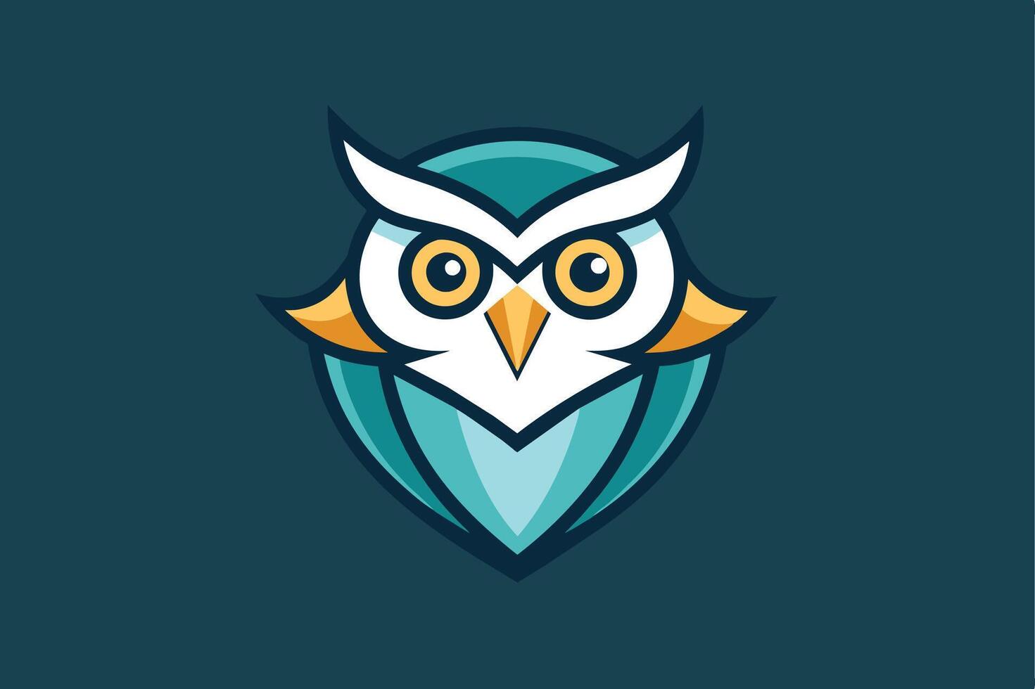 This is a stylized illustration of an owl logo in a blue and yellow color scheme. The owl is facing forward with large, round eyes. vector