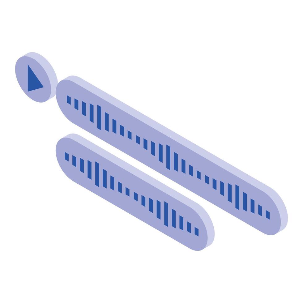 Audio player interface displaying two blue sound wave tracks and a play button vector