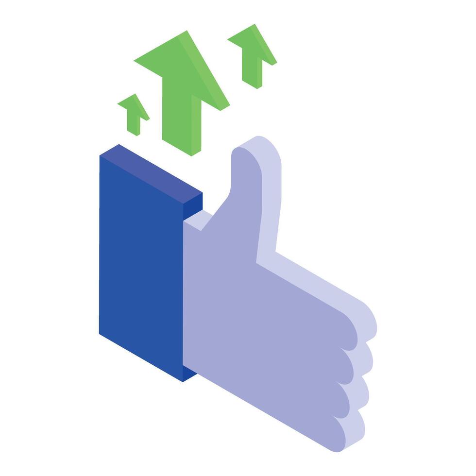 Thumbs up giving positive feedback with growing arrows isometric icon vector