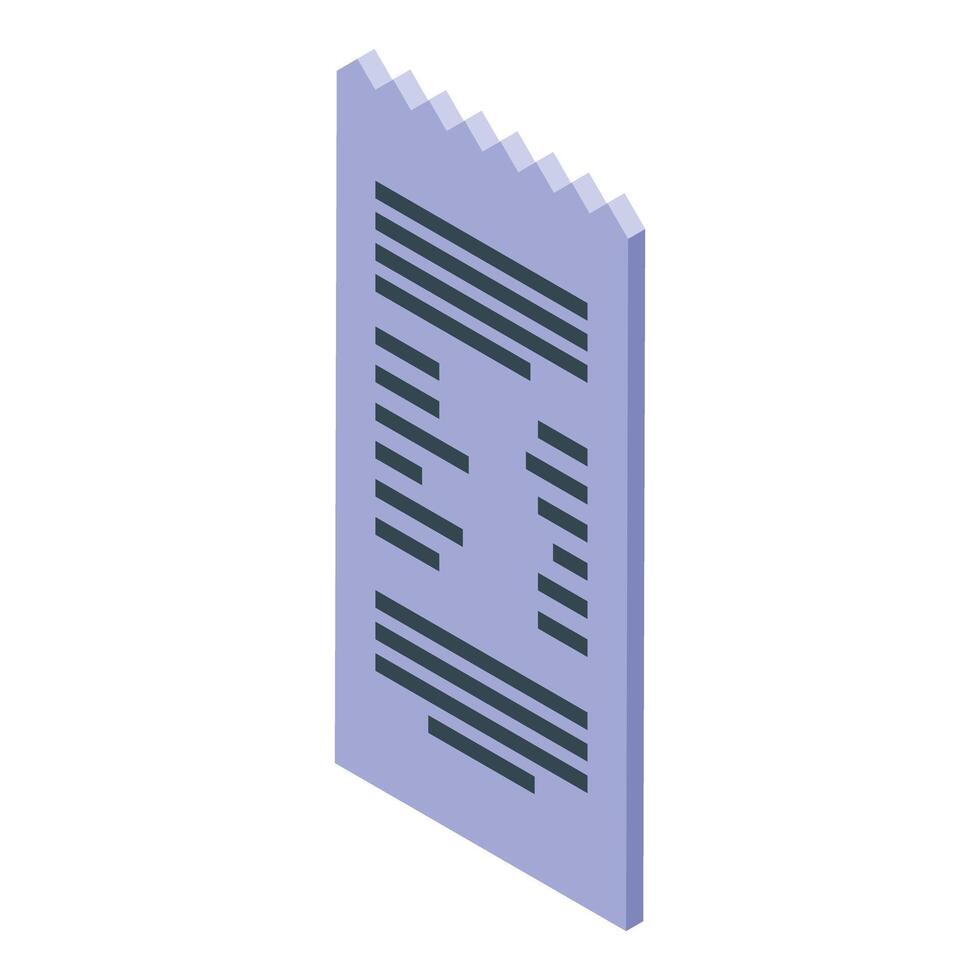 Isometric paper check showing financial transaction vector