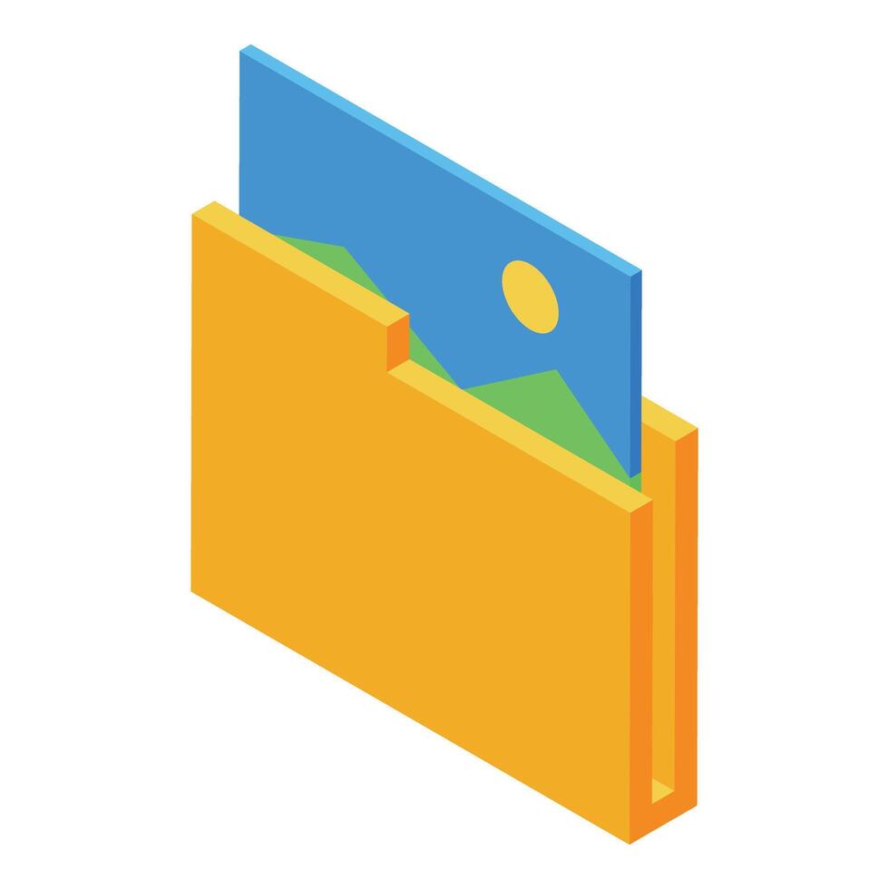 Yellow folder storing image file with blue sky and sun vector
