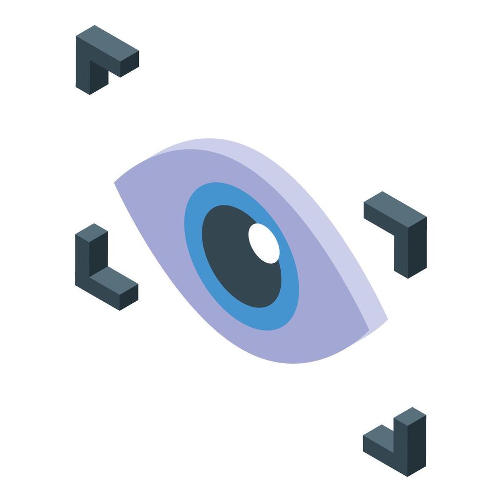 Isometric eye scanning with augmented reality elements vector