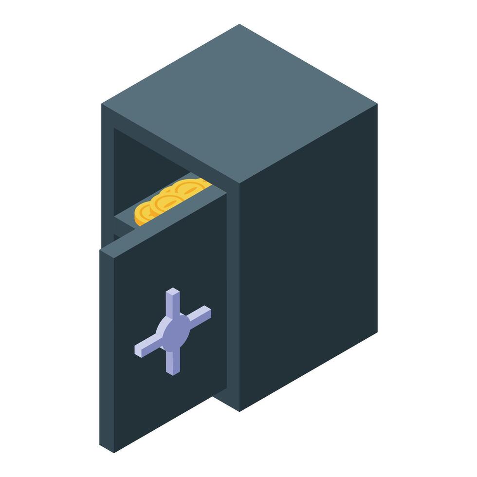 Open steel bank safe containing gold coins is showing financial security vector