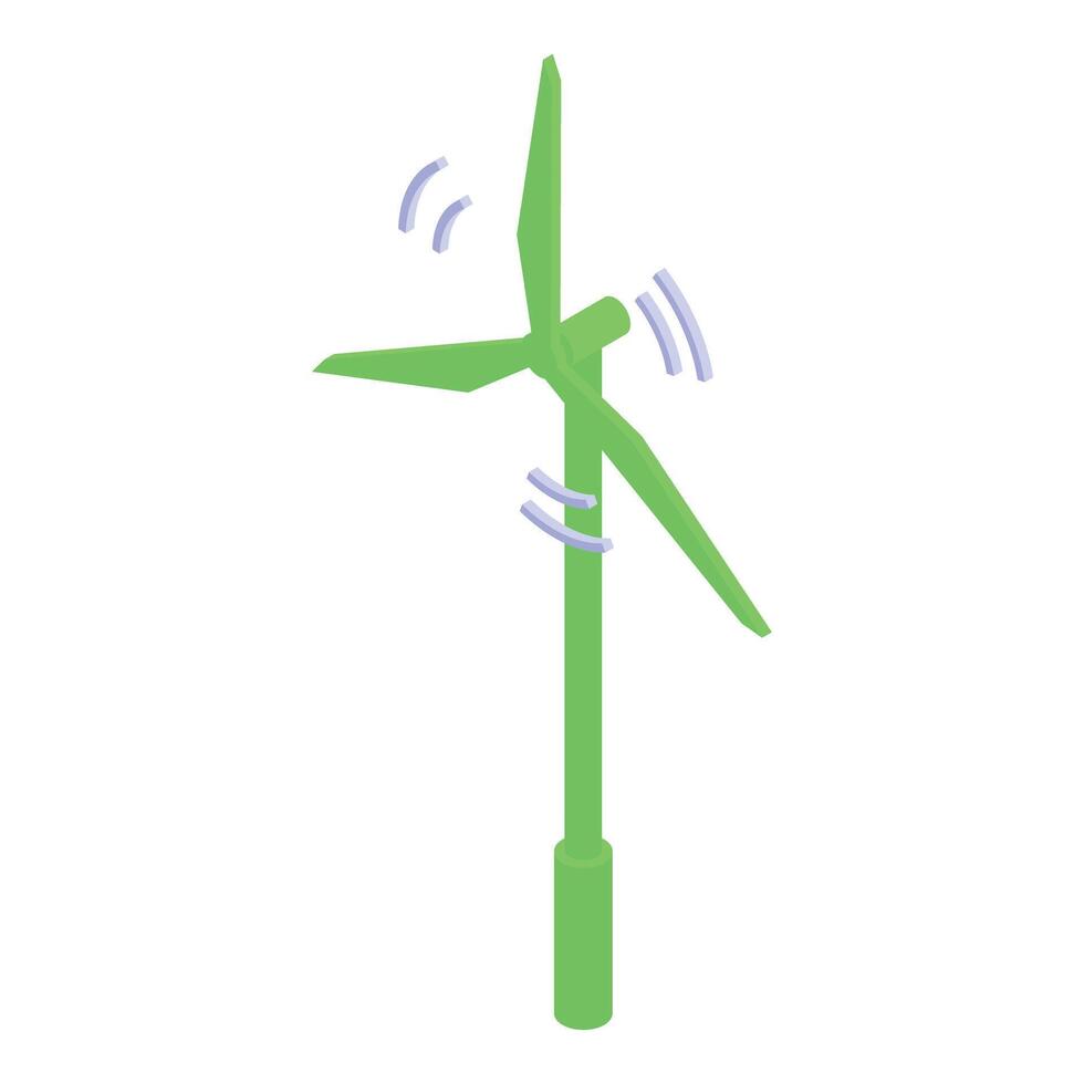 Green wind turbine converting wind energy isometric view vector