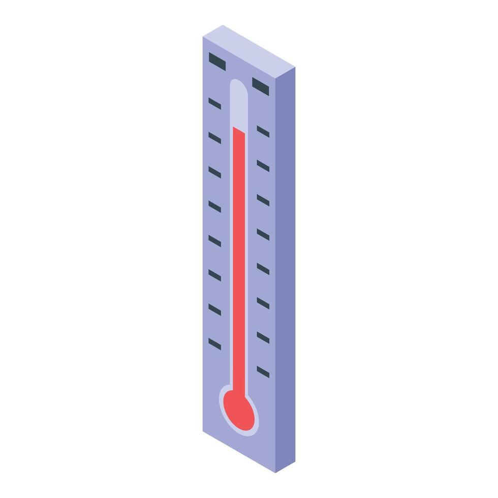 Isometric red mercury thermometer showing increasing temperature vector