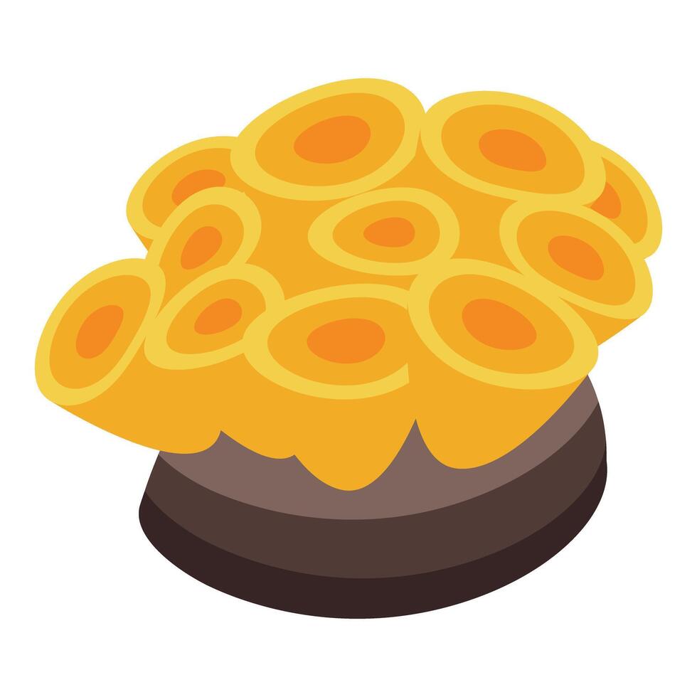 Yellow coral growing on seabed in isometric view vector