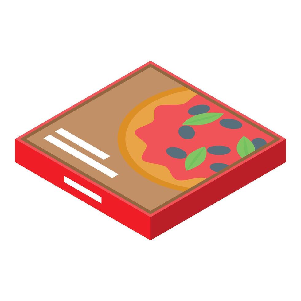 Cardboard pizza box containing freshly baked pizza with basil leaves vector