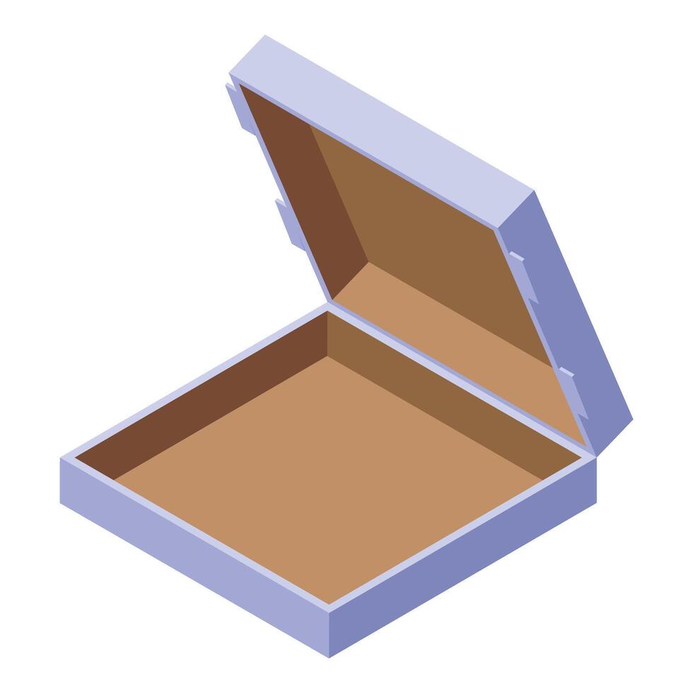 Empty open pizza box isometric view vector