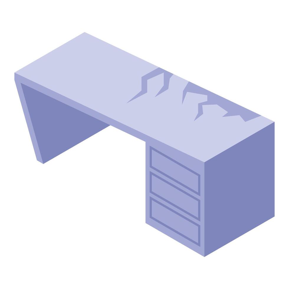 Old broken desk showing surface damage isometric icon vector