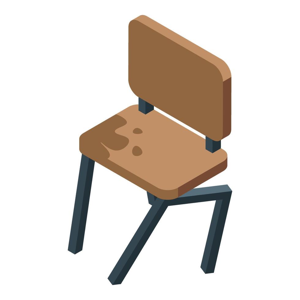 Old broken chair with stained seat isometric view vector