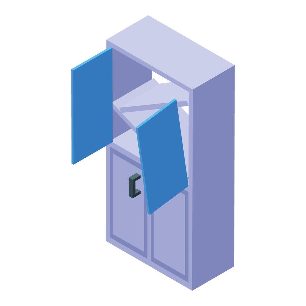 Isometric furniture icon showing open closet with shelves vector