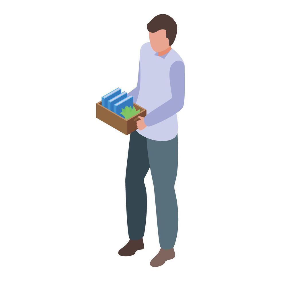 Office worker leaving the office holding a box vector