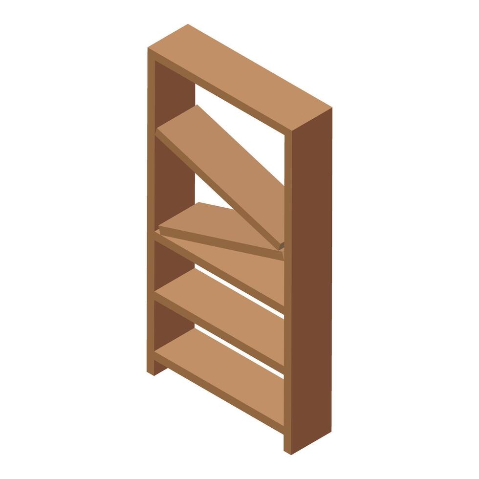 Wooden bookshelf falling apart with shelves tilting down vector