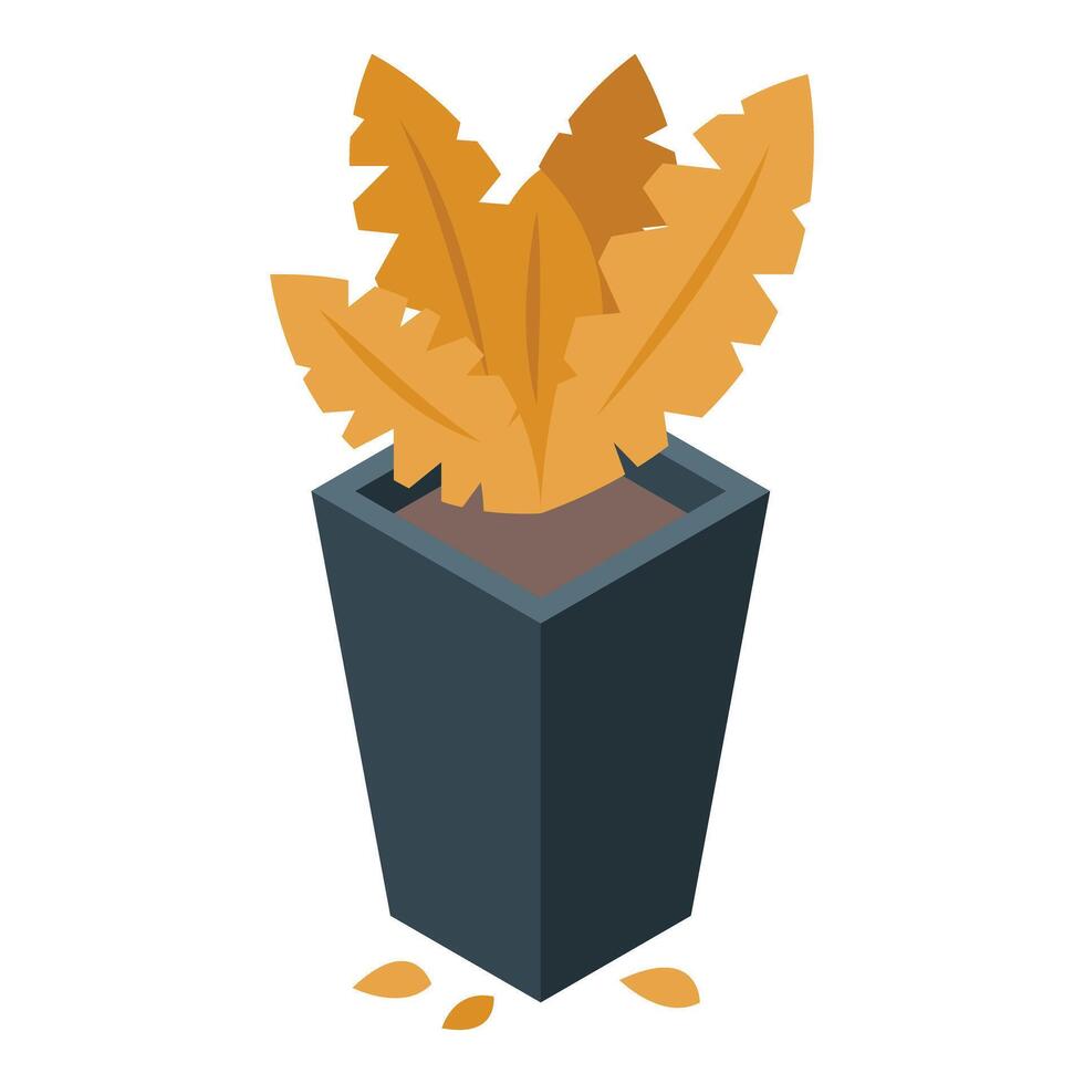 Yellow plant losing its leaves in pot isometric illustration vector