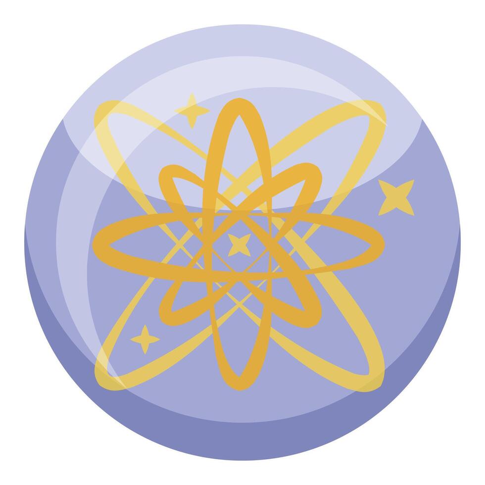 Shiny purple sphere showing golden atomic model with stars vector