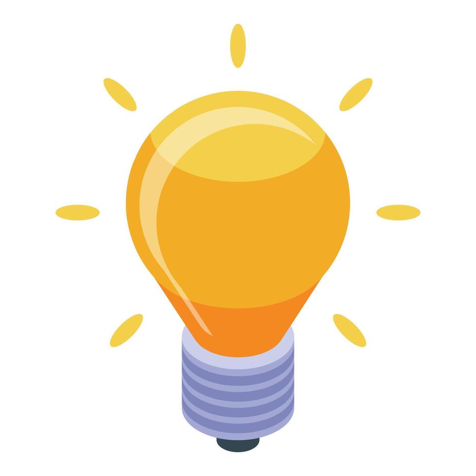 Yellow light bulb shining with bright rays isometric icon vector