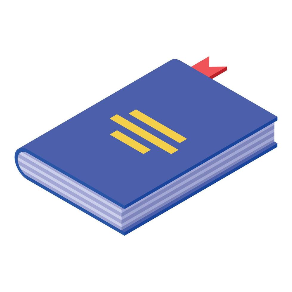 Blue hardcover book with bookmark isometric illustration vector