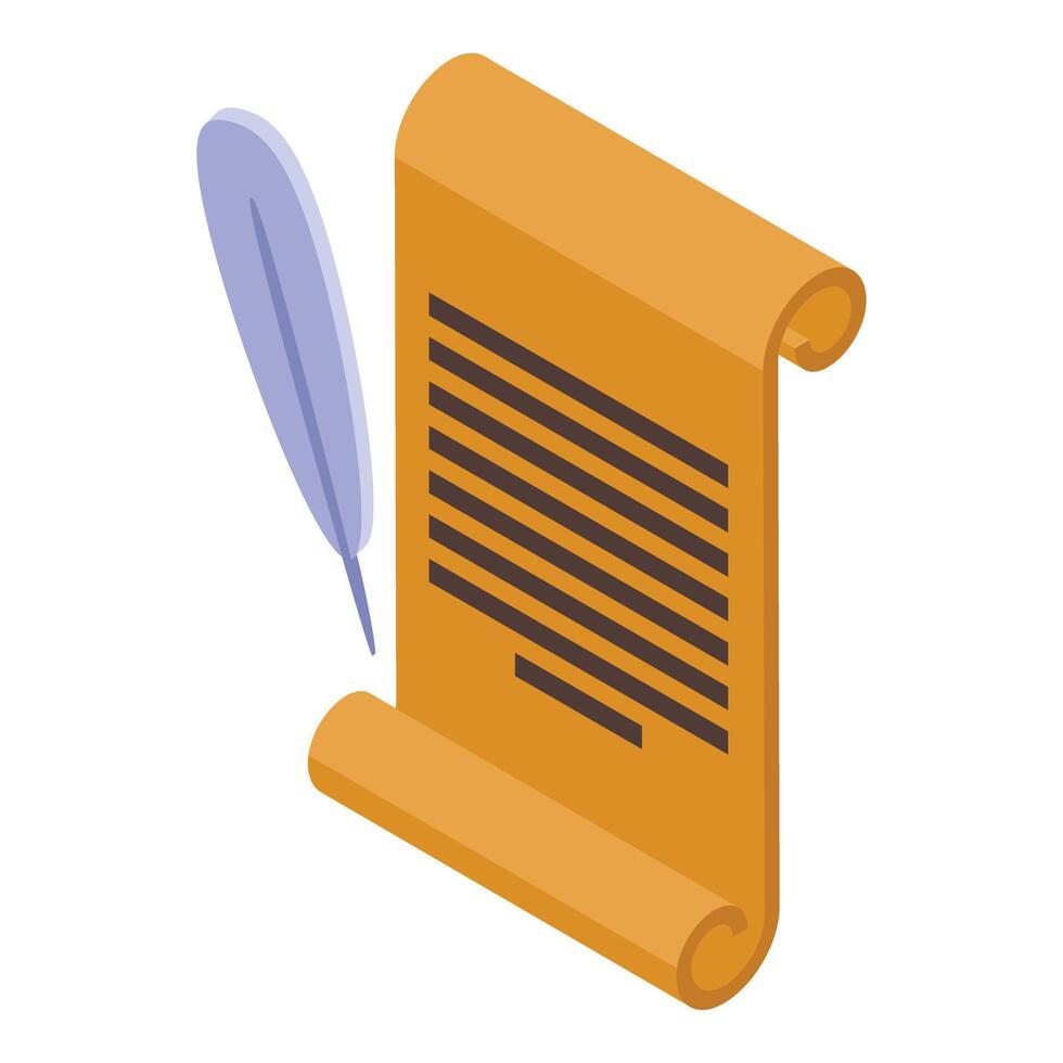 Feather pen writing on ancient paper scroll vector