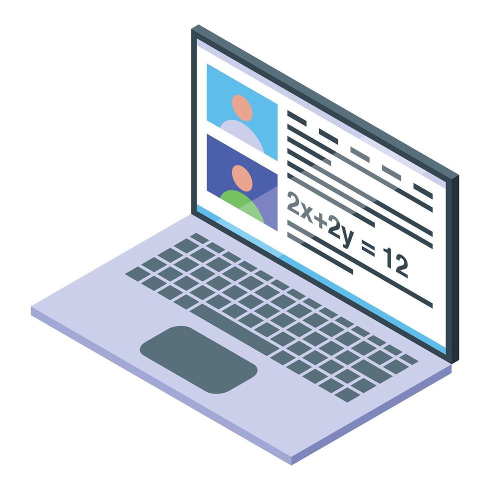 Online education platform showing math equation on laptop screen vector
