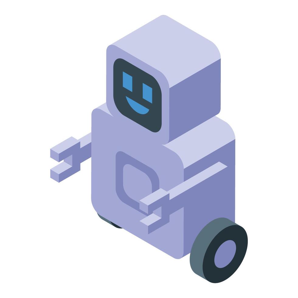 Friendly robot with square head and one wheel smiling isometrically vector