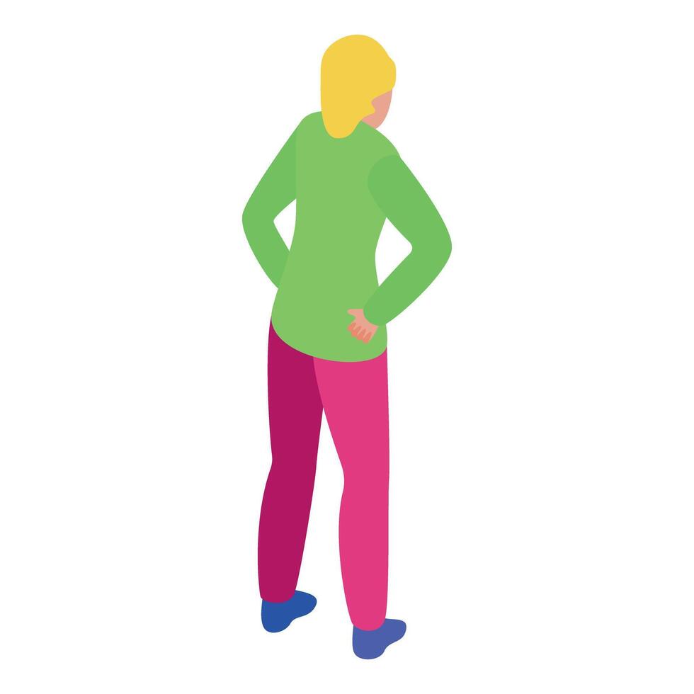 Young woman standing watching something isometric icon vector