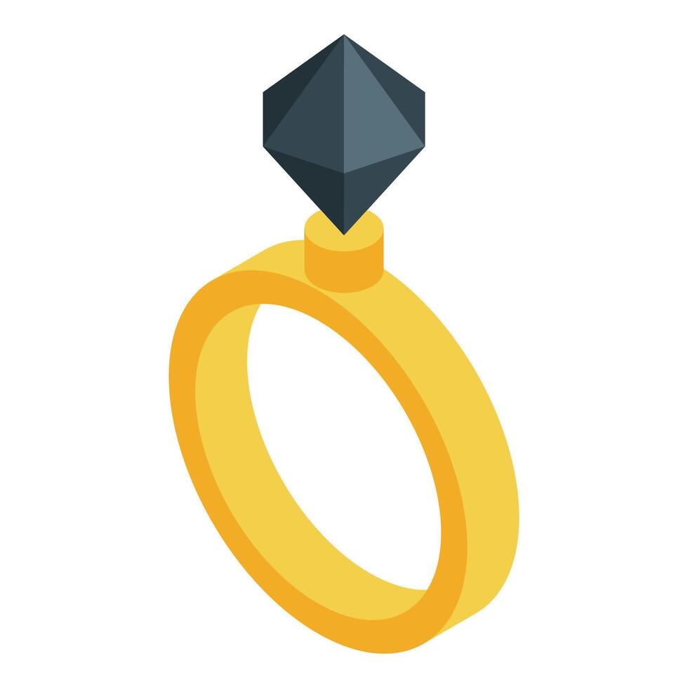 Golden ring with black diamond shining brightly isometric icon vector